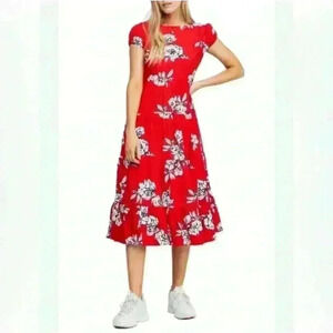 Free People Sz S Red Floral Sundress